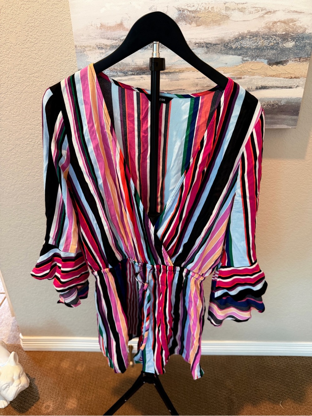 Express Multicolor Striped Romper — Black, Pink, Red, Blue, Green, White